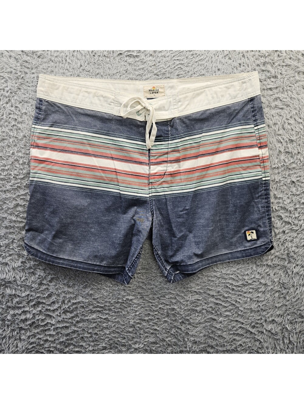Marine Layer Boardshorts Men 33 (fits 38x6) Striped Lace Up W/ Back Pocket